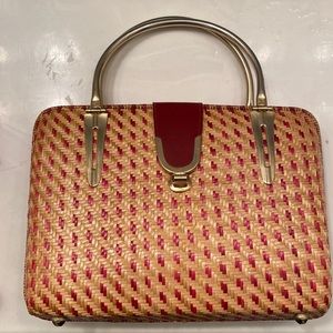 Vintage wicker, suede and leather purse